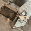 Hermès Mini Kelly Epsom Creamy White & Etoupe Grey Gold Hardware 19cm Full Handmade