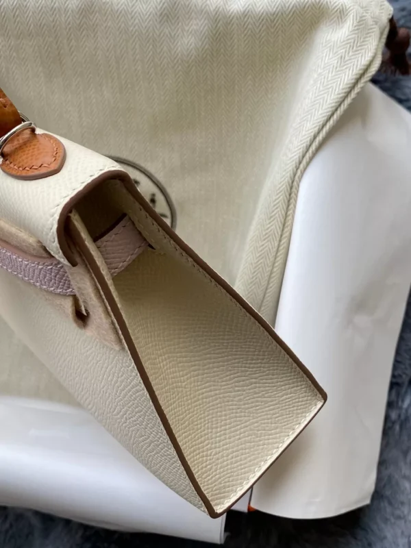 GPC Mode Mini kelly Epsom Creamy White & Purple Pink & Golden Brown Silver 19cm Hardware Full Handmade