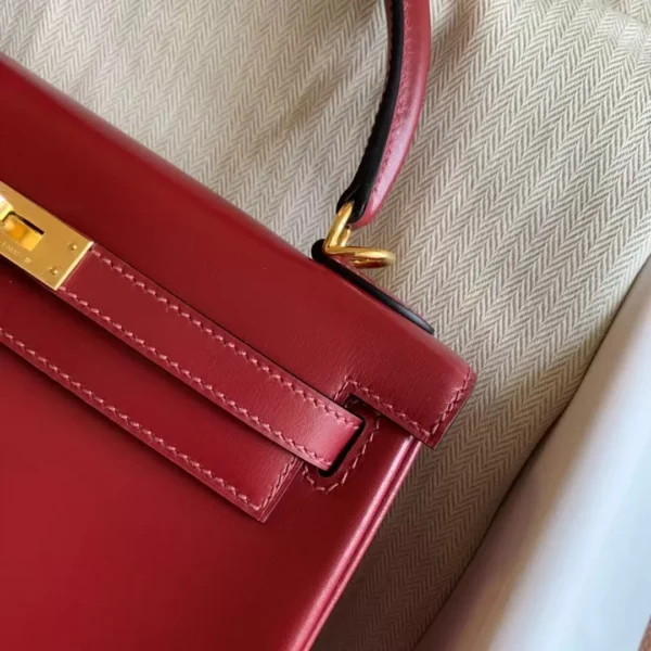 GPC Mode Kelly Box Leather 55 Bordeaux red inseam Gold Hardware 25cm Full Handmade