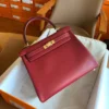 GPC Mode Kelly Box Leather 55 Bordeaux red inseam Gold Hardware 25cm Full Handmade