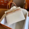 GPC Mode Kelly Epsom CK10 Creamy White & Golden Brown Gold Hardware 25cm Full Handmade