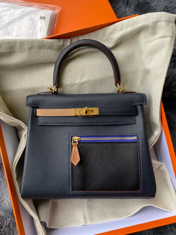 GPC Mode kelly colormatic Black & Brown & Blue Gold Hardware 25cm Full Handmade
