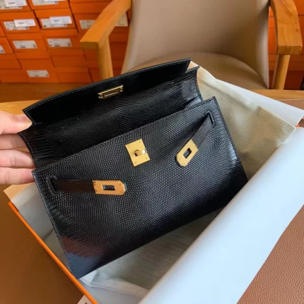 GPC Mode Kelly pochette Lizard Black Gold Hardware 22cm Full Handmade