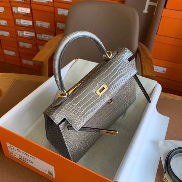 GPC Geta bag Kelly Shiny Porosus crocodile CK81 turtledove Grey Gold Hardware 25cm Full Handmade