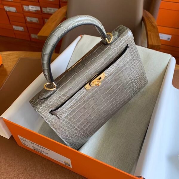GPC Geta bag Kelly Shiny Porosus crocodile CK81 turtledove Grey Gold Hardware 25cm Full Handmade