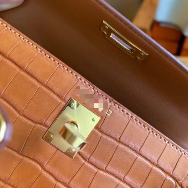 GPC Geta bag Mini Kelly Matte Alligator crocodile Golden Brown Gold Hardware 19cm Full Handmade