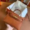 GPC Geta bag Mini Kelly Matte Alligator crocodile Golden Brown Gold Hardware 19cm Full Handmade