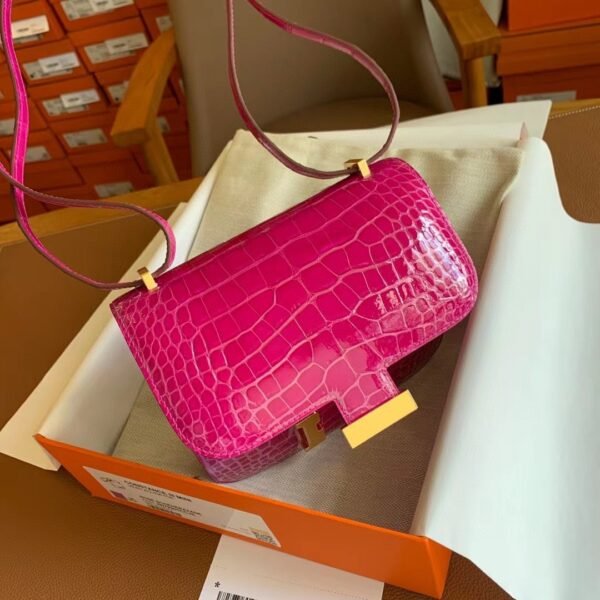 GPC Geta bag Constance Shiny Alligator crocodile j5 Rose pink Gold Hardware 18cm Full Handmade