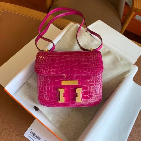 GPC Geta bag Constance Shiny Alligator crocodile j5 Rose pink Gold Hardware 18cm Full Handmade