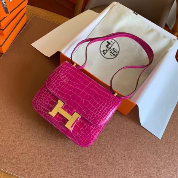 GPC Geta bag Constance Shiny Alligator crocodile j5 Rose pink Gold Hardware 18cm Full Handmade