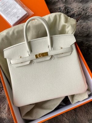 GPC Geta bag Birkin Togo Leather Pure White Gold Hardware 25cm Full Handmade