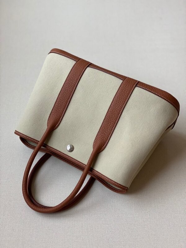 GPC Mode Garden party Canvas & Leather Rice White & Reddish brown Silver Hardware 30cm Full Handmade