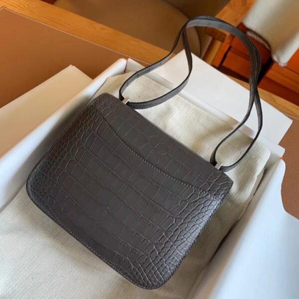 GPC Geta bag Constance Matte Alligator crocodile Deep Grey Silver Hardware 18cm Full Handmade