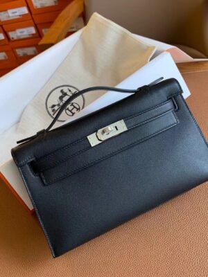 GPC Geta bag Kelly pochette Swift Black & Green Silver Hardware 22cm Full Handmade