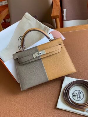 GPC Geta bag mini Kelly Epsom khaki Yellow & Grey Silver Hardware 19cm Full Handmade