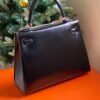 GPC Geta bag Kelly Shiny box Leather Black Silver Hardware 25cm Full Handmade
