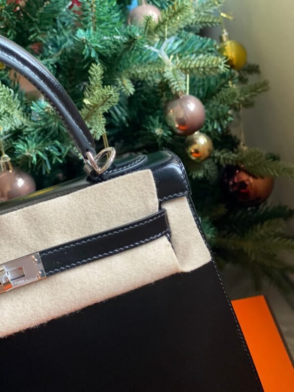 GPC Geta bag Kelly Shiny box Leather Black Silver Hardware 25cm Full Handmade