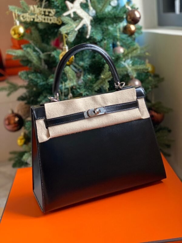 GPC Geta bag Kelly Shiny box Leather Black Silver Hardware 25cm Full Handmade