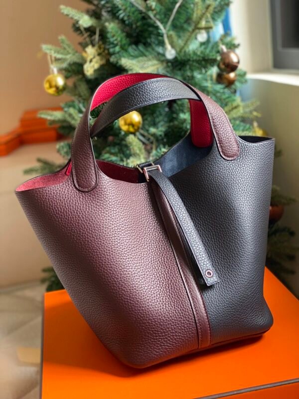 GPC Mode Picotin TC Leather Bordeaux red & Deep Blue Silver Hardware 22cm Full Handmade