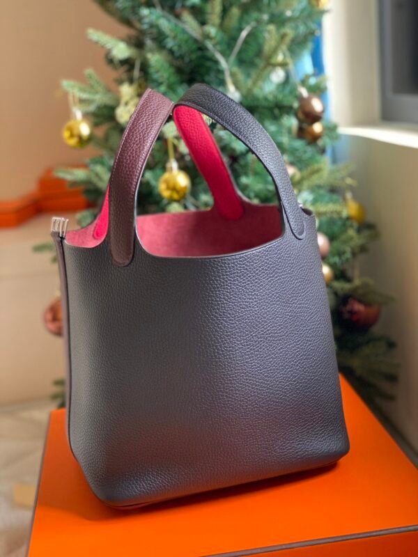 GPC Mode Picotin TC Leather Bordeaux red & Deep Blue Silver Hardware 22cm Full Handmade