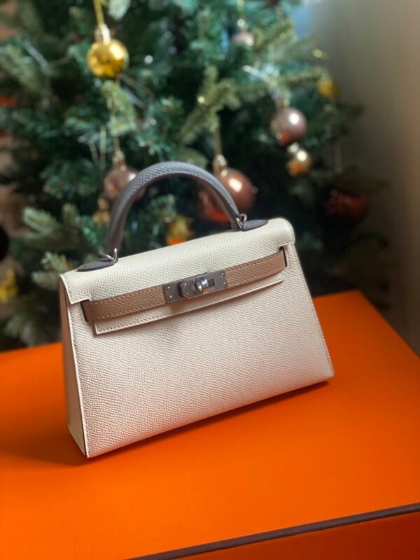 GPC Mode Mini Kelly Epsom Cream White & Tea Khaki & Grey Silver Hardware 19cm Full Handmade