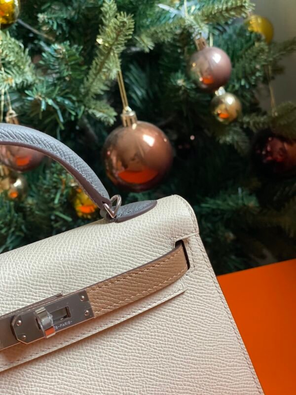 GPC Mode Mini Kelly Epsom Cream White & Tea Khaki & Grey Silver Hardware 19cm Full Handmade