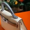 GPC Mode Mini Kelly Epsom Cream White & Tea Khaki & Grey Silver Hardware 19cm Full Handmade