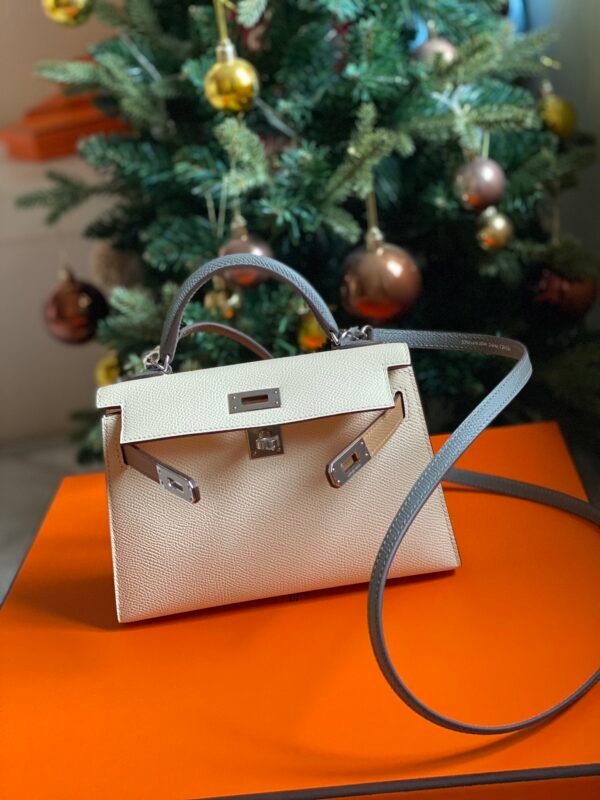 GPC Mode Mini Kelly Epsom Cream White & Tea Khaki & Grey Silver Hardware 19cm Full Handmade