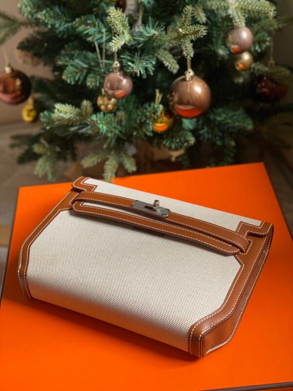 GPC Mode kelly depeches Canvas & Barenia White & Brown Silver Hardware 25cm Full Handmade