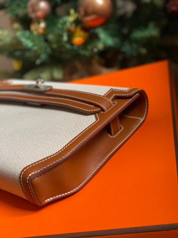 GPC Mode kelly depeches Canvas & Barenia White & Brown Silver Hardware 25cm Full Handmade