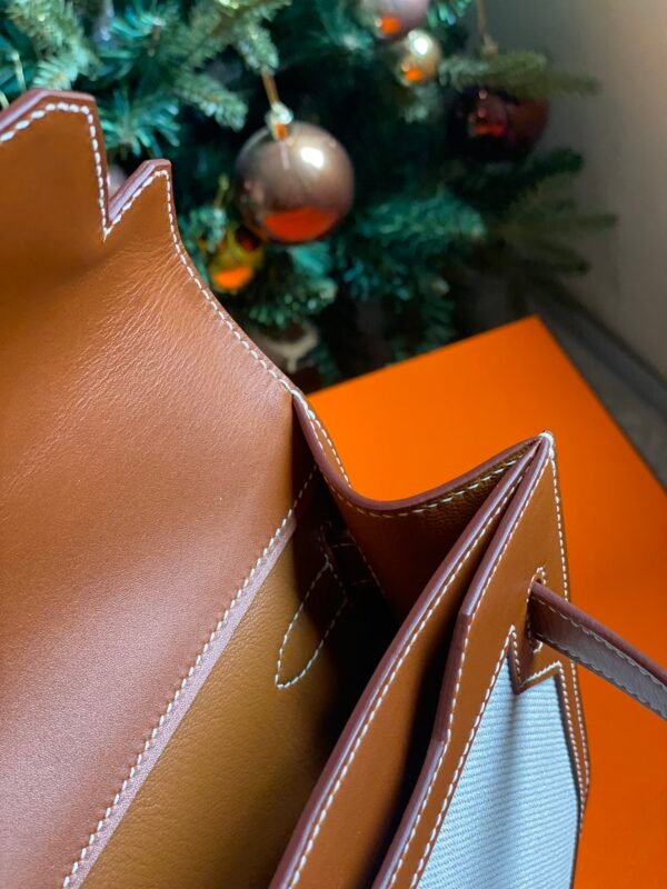 GPC Mode kelly depeches Canvas & Barenia White & Brown Silver Hardware 25cm Full Handmade