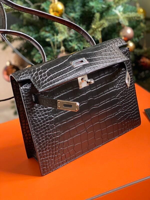 GPC Mode Kelly Danse Matte Alligator Crocodile Black Silver Hardware 22cm Full Handmade