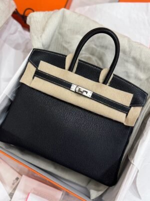 GPC Mode Birin chever leather black & pearl grey silver hardward 25cm full handmade