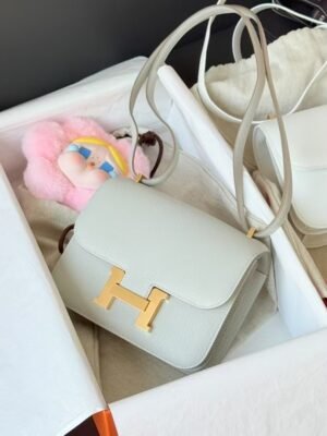 GPC Mode Mini Constance Epsom 0U New White & CK80 Pearl Grey Gold hardward 14cm full handmade